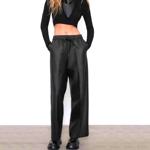 (donated) ZARA Faux Leather Pants Drawstring - Picture 1 of 4